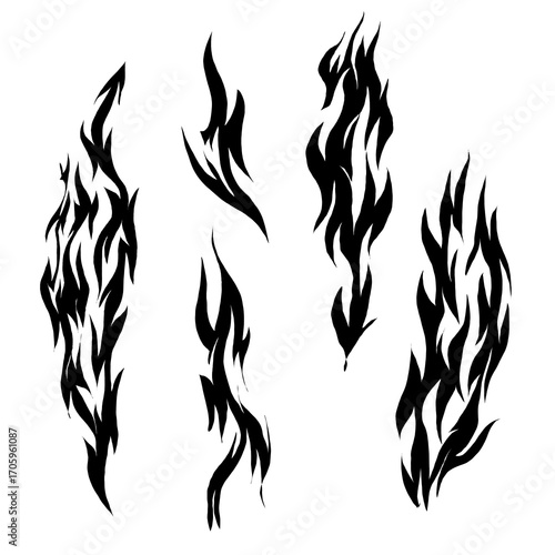 Silhouette Fire flames set. flames. fire. burning.