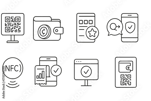 Finance and security icon set. digital finance linear icons for secure transactions