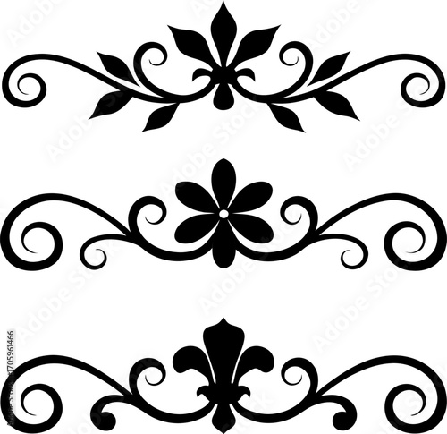 Elegant Floral Decorative Elements with Swirls and Curves