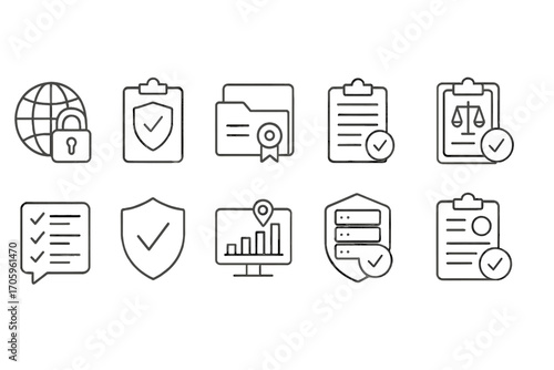 Security and compliance line icon set. data privacy protection symbols