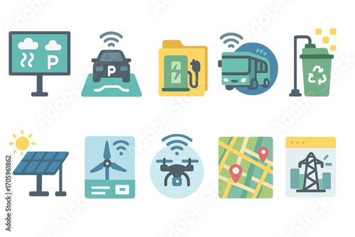 Transport, sustainability filled icon set. public transit, eco-friendly symbols included
