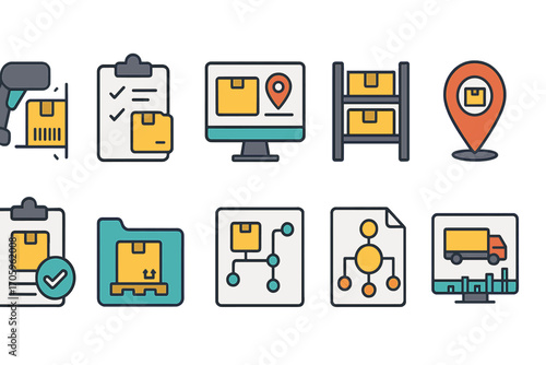 Logistics and delivery outline icon set. shipping, distribution symbols collection