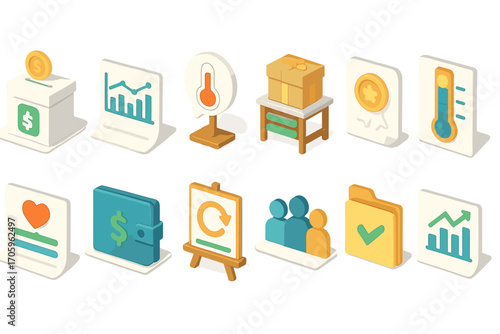 Financial business 3d icon set. budget, growth, organization icons collection