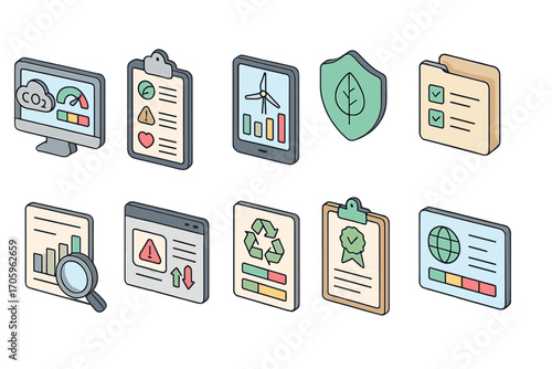 Environment and energy flat icon set. green, sustainability symbols, eco-friendly images