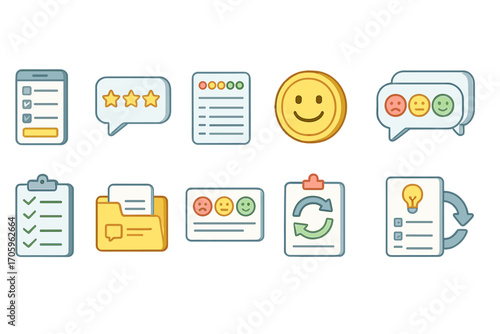 Feedback and review flat icon set. evaluation and comment icons collection