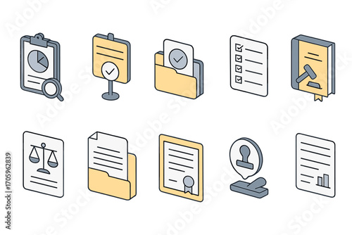 Business, office linear icon set. documents and stationery line style collection