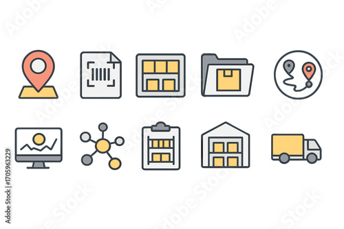 Logistics, delivery filled icon set. warehouse, shipping management icons filled collection