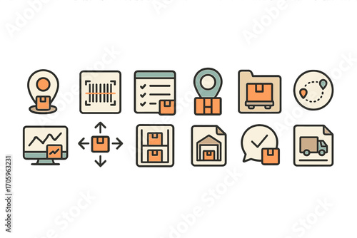 Logistics and delivery outline icon set. shipping, tracking, warehouse in line style
