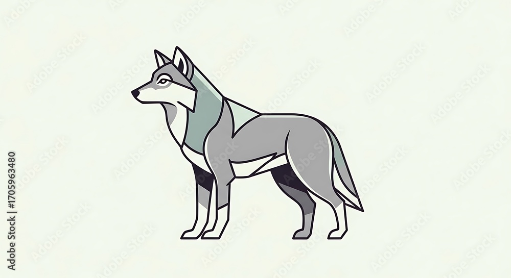 Fototapeta premium Stylized Gray Wolf Illustration with Geometric Design Elements.