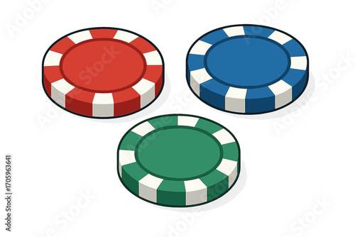 Casino, gambling flat icon set. poker chips, slot machine, blackjack flat collection