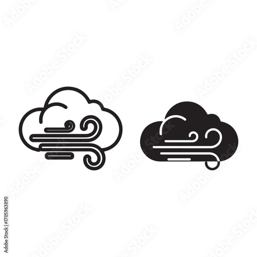 Stylized cloud icons representing windy weather conditions