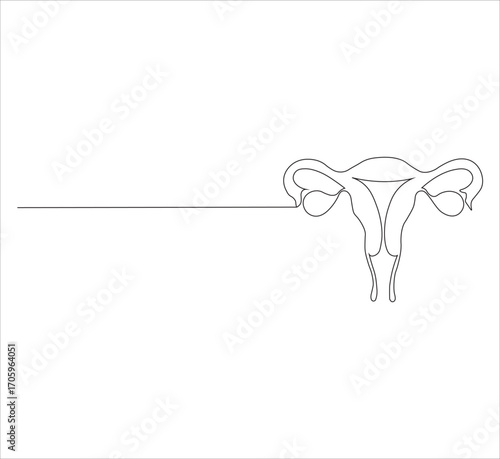 Continuous One Line Art Drawing of Female Reproductive Uterus – Minimalist Women’s Health Symbol and International Women’s Day Vector Illustration