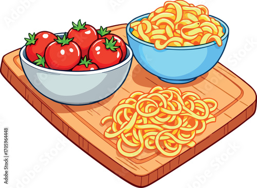 Vsai fresh tomatoes and noodles creating a delicious italian meal