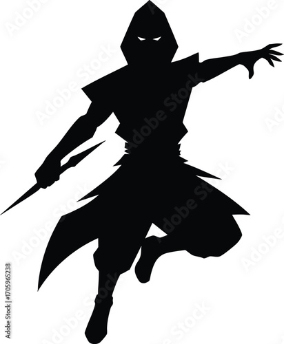Ninja Black Silhouette vector illustration isolated on a white background