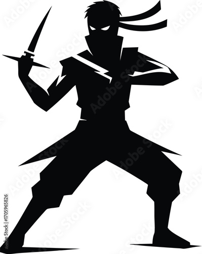 Ninja Black Silhouette vector illustration isolated on a white background