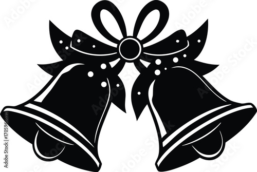 christmas bells with ribbon silhouette vector illustration