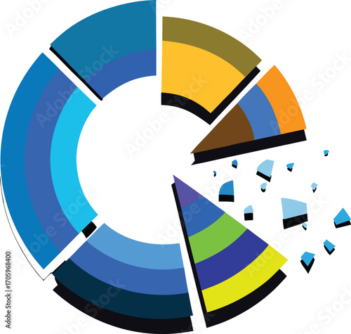 Colorful Doughnut Chart Illustration Distorted Segments Create an Abstract and Visually Engaging Design Perfect for Modern Presentations