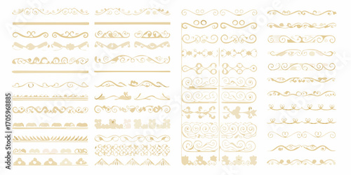 Collection of elegant golden decorative borders and dividers with floral and scrollwork elements