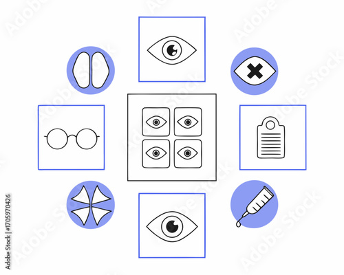 Ophthalmology icons representing vision care and eye health