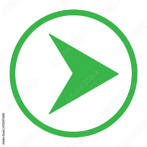 Green Right Arrow Icon in Circle, Next or Play Button Symbol
