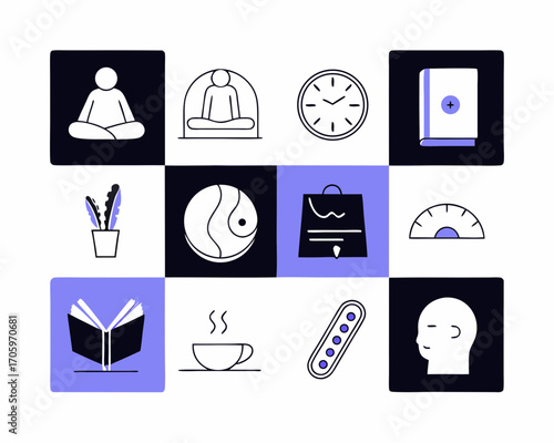 Collection of icons representing mindfulness and self care
