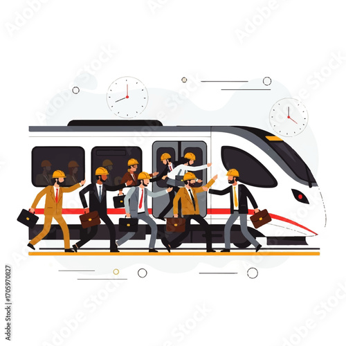 Illustration of people rushing to board a train, symbolizing time pressure.