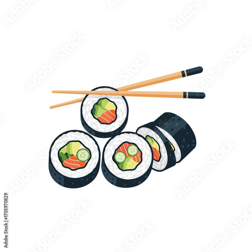 sushi with chopsticks