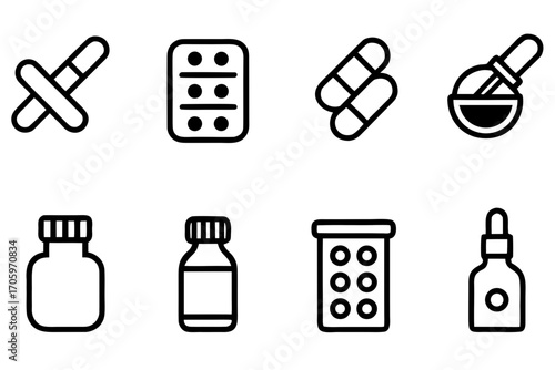Collection of medical and pharmaceutical icons