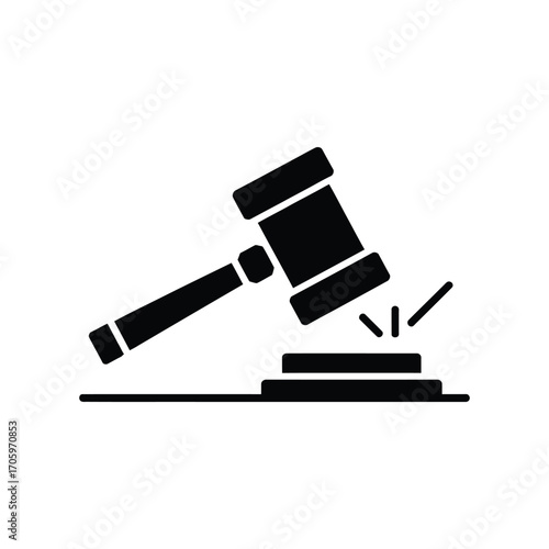 Black silhouette of a gavel striking a sounding block