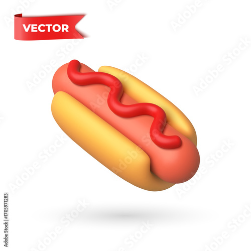 3D vector cartoon hot dog