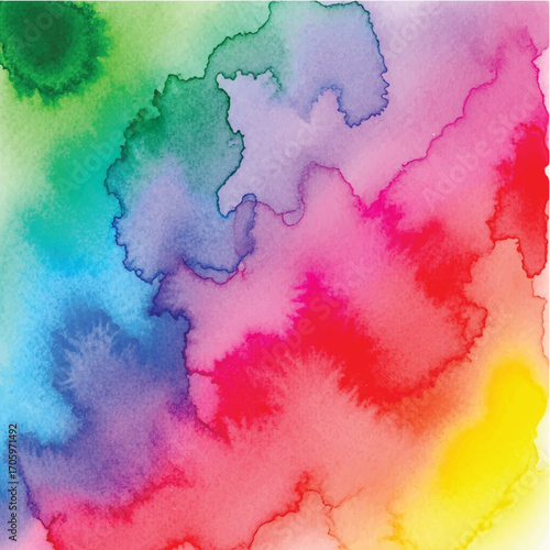 Vibrant rainbow watercolor splatter background with organic shapes