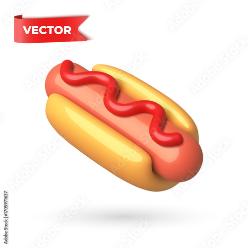 3D vector cartoon hot dog