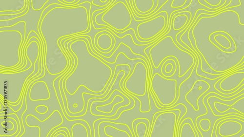 Olive Green Topographic Background with Yellow Contour Lines Animation