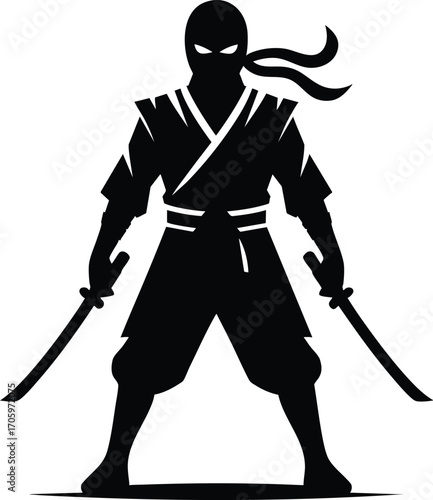 Ninja Black Silhouette vector illustration isolated on a white background