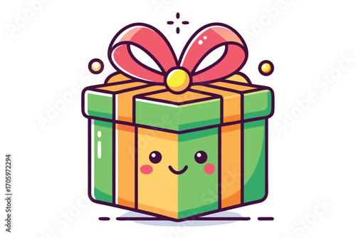 Cartoon Gift Box with a Smiling Face and Decorative Bow Full of Joy and Excitement for Special Occasions