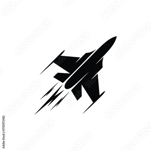 Silhouette of a fighter jet in flight with exhaust trails