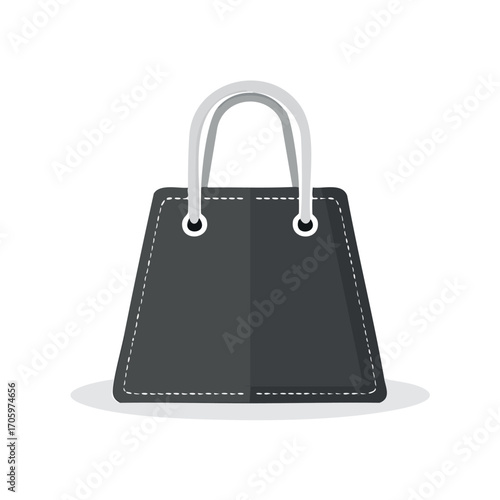 Flat design illustration of a dark gray shopping bag with handles.