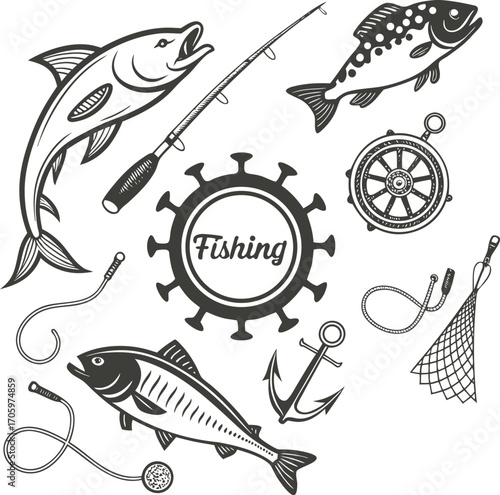Fishing Elements Vector illustration Silhouette