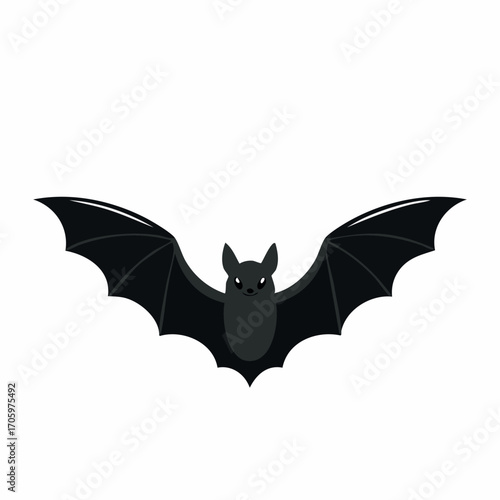 Three cute cartoon flying bats with wings and a smile look like funny vampire cats at night