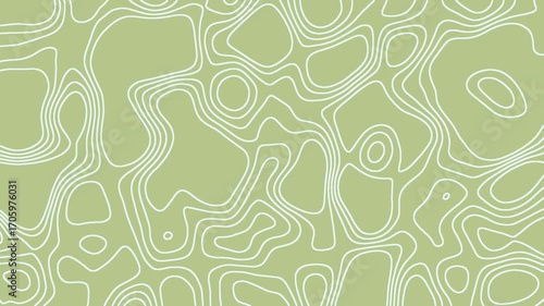 Olive Green Topographic Background with White Contour Lines Animation