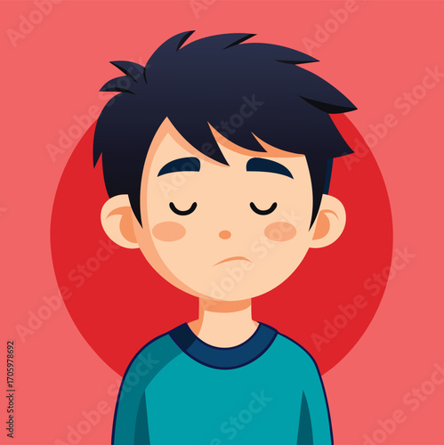 "Vector Illustration of Tired Boy with Red Background"