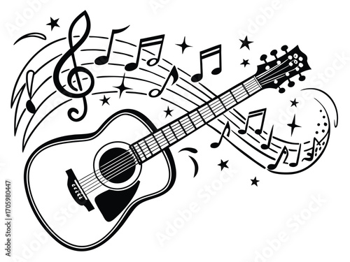 Guitar with Music Notes Creative Illustration Vector