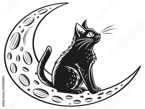 Black Cat Silhouette Mysterious Vector Drawing
