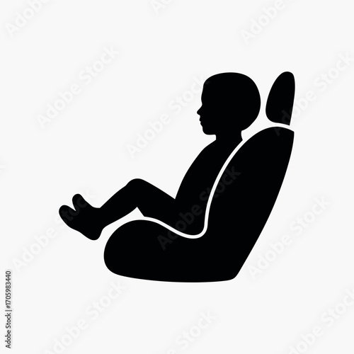 Black silhouette of child in car seat on white background baby infant