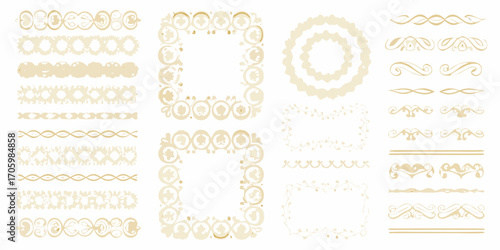 Collection of vintage decorative borders and frames in a light beige watercolor style