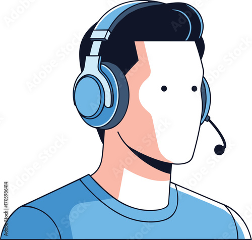 Illustration of man with headset and faceless design