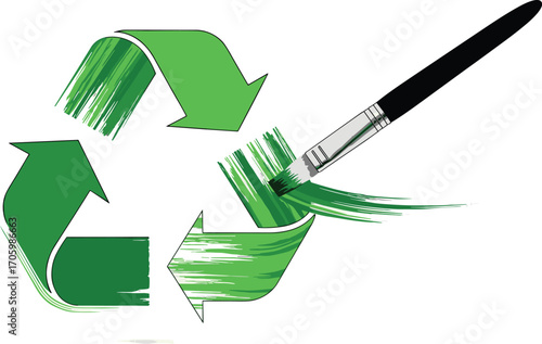 Green recycle symbol painted with a brush