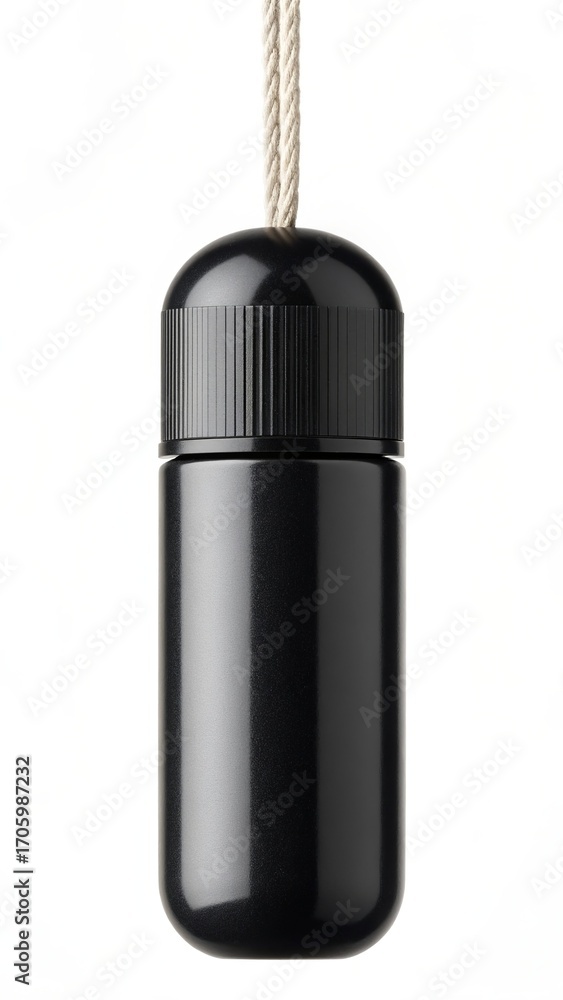 Fototapeta premium Black light pull cord pendant with textured top and rope