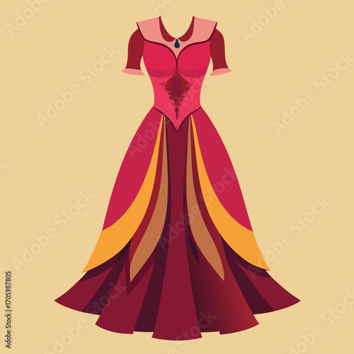 Elegant flowing dress illustration with a classic silhouette and delicate details