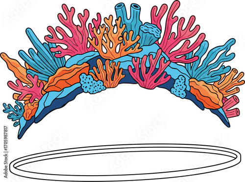 Vector illustration of coral reef crown and hoop